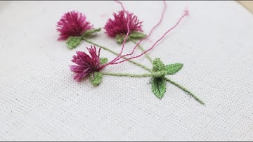 Hướng dẫn thêu cành hoa Cúc áo xinh xắn (3D globe amaranth flower embroidery tutorial)