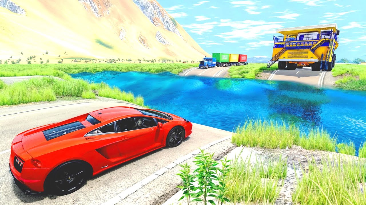 HT Gameplay Crash # 93 | Big Trucks vs Cars Crash Giant Water Pit Hight Speed Bumps