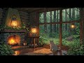 Rainy Day in a Forest Cabin | Cozy Fireplace &amp; Cat Lofi Ambience 🌧️🐾