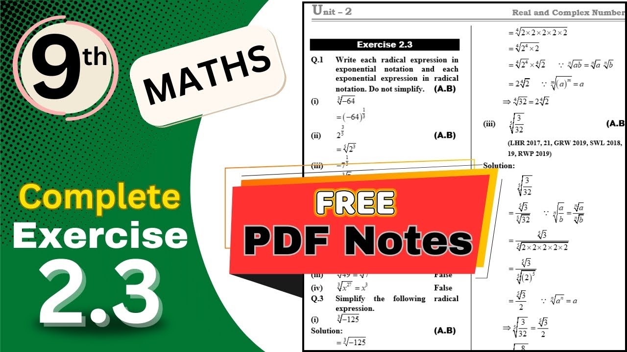 9th Class Math Chapter 2 Exercise 2.3 || Real And Complex Numbers|| # ...