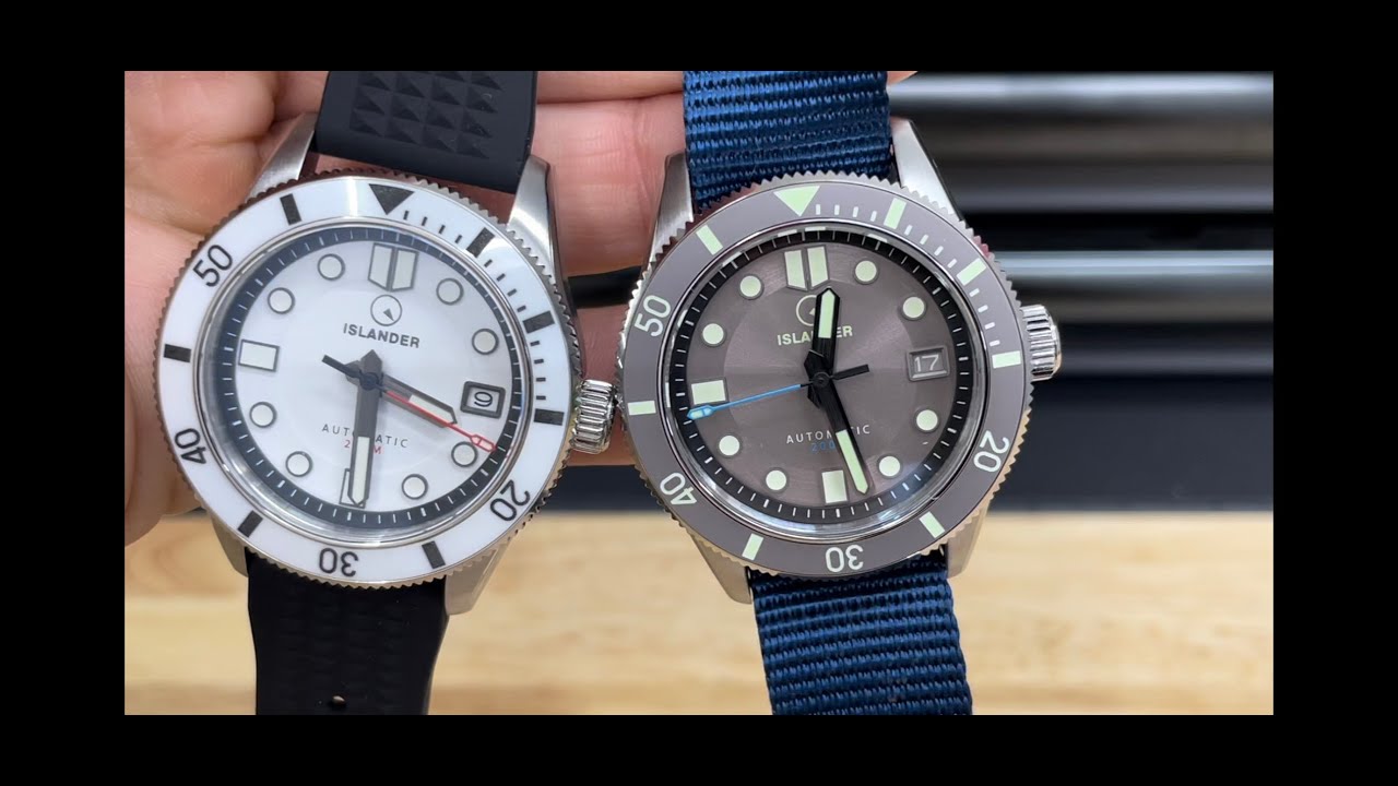 Two Islander Bayport Automatic Dive Watches 40mm ISL123 Grey Dial