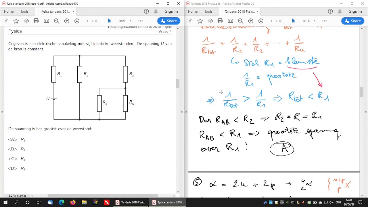 Toelatingsexamen Tandarts 2018 Fysica