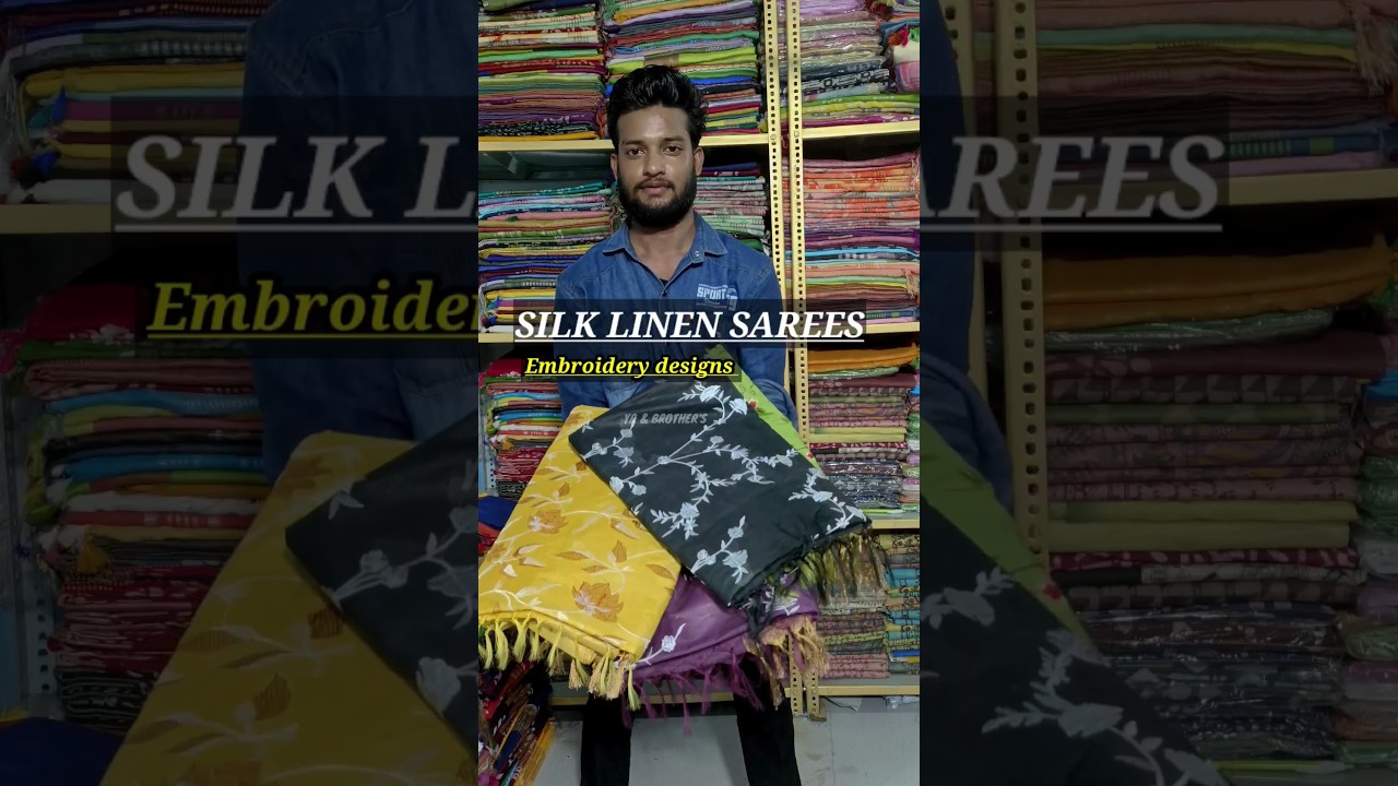silk linen Embroidery sarees| Embroidery work sarees design 