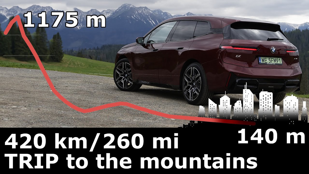 BMW iX xDrive60: highway trip to mountains (and return). Real tested range, big uphill & downhill