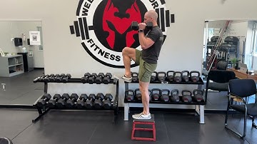 Dumbbell Hang Clean Power Box Step Up with Flexion