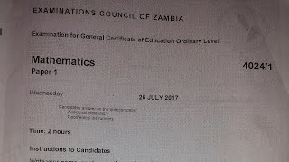 Maths paper one GCE 2017 part 1(q1 to q9)