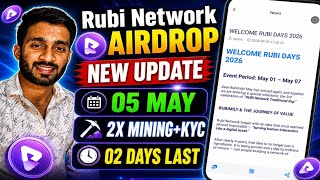 📌RUBI NETWORK AIRDROP||05 MAY NEW UPDATE🎯2X MINING+KYC || 02 DAYS LEFT || WHEN CLAIM+LISTING?