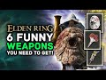 Elden Ring - 6 FUNNY Weapons You Need To Get! Jar Cannon, Envoy&#39;s Horn, Ringer Finger &amp; More