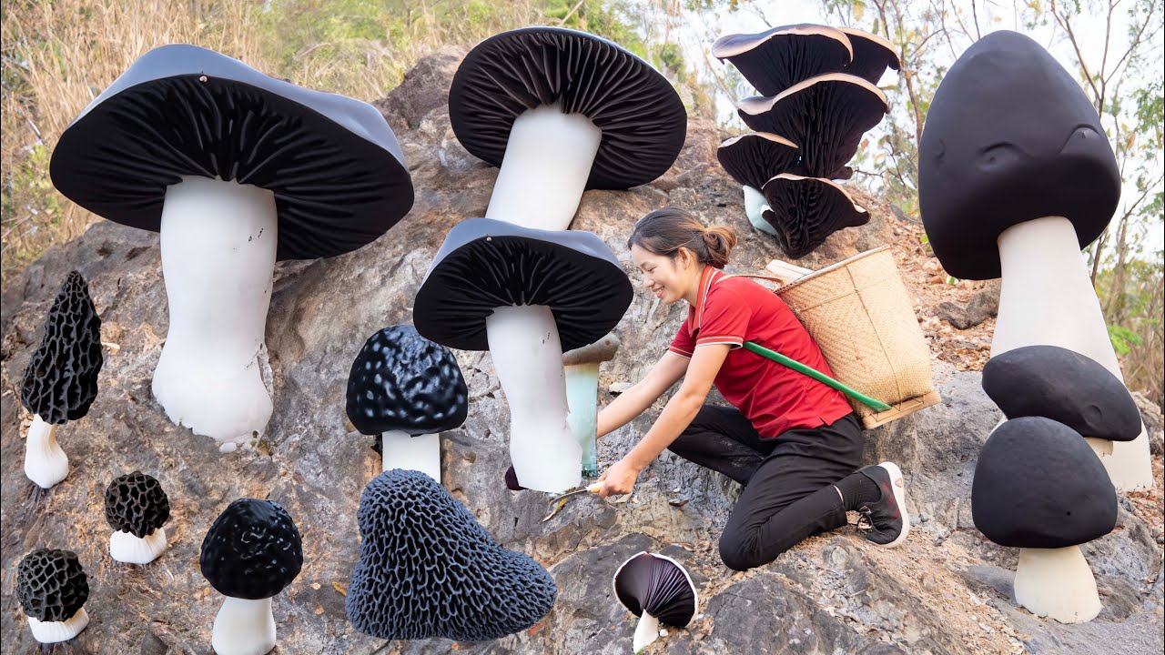 Harvesting Chicken Thigh Mushrooms (rare mushroom) - Build Wood stove with convenient oven