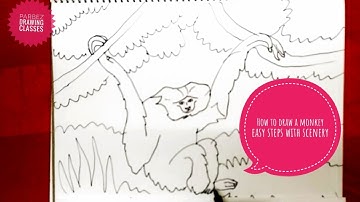 How to draw a monkey || hanging on a branch - by parbez drawing classes