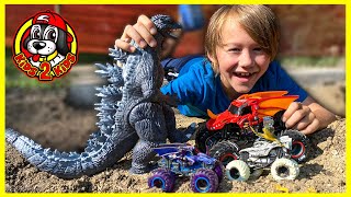 Monster Jam Toy Trucks  Dragonoid Plays at Lizard Park (Caleb's Bearded Dragon BIRTHDAY SPECIAL!)