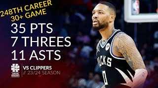 Damian Lillard 35 pts 7 threes 11 asts vs Clippers 23/24 season