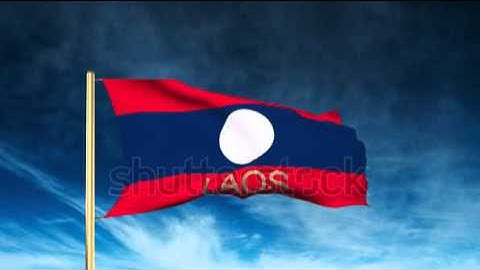 Laos flag slider style with title. Waving in the wind with cloud background animation Stock video