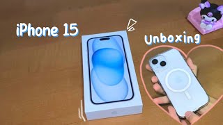 📁 iPhone 15 (blue) aesthetic unboxing + set up ⋆ ˚｡⋆୨୧˚ | buying myself an iPhone