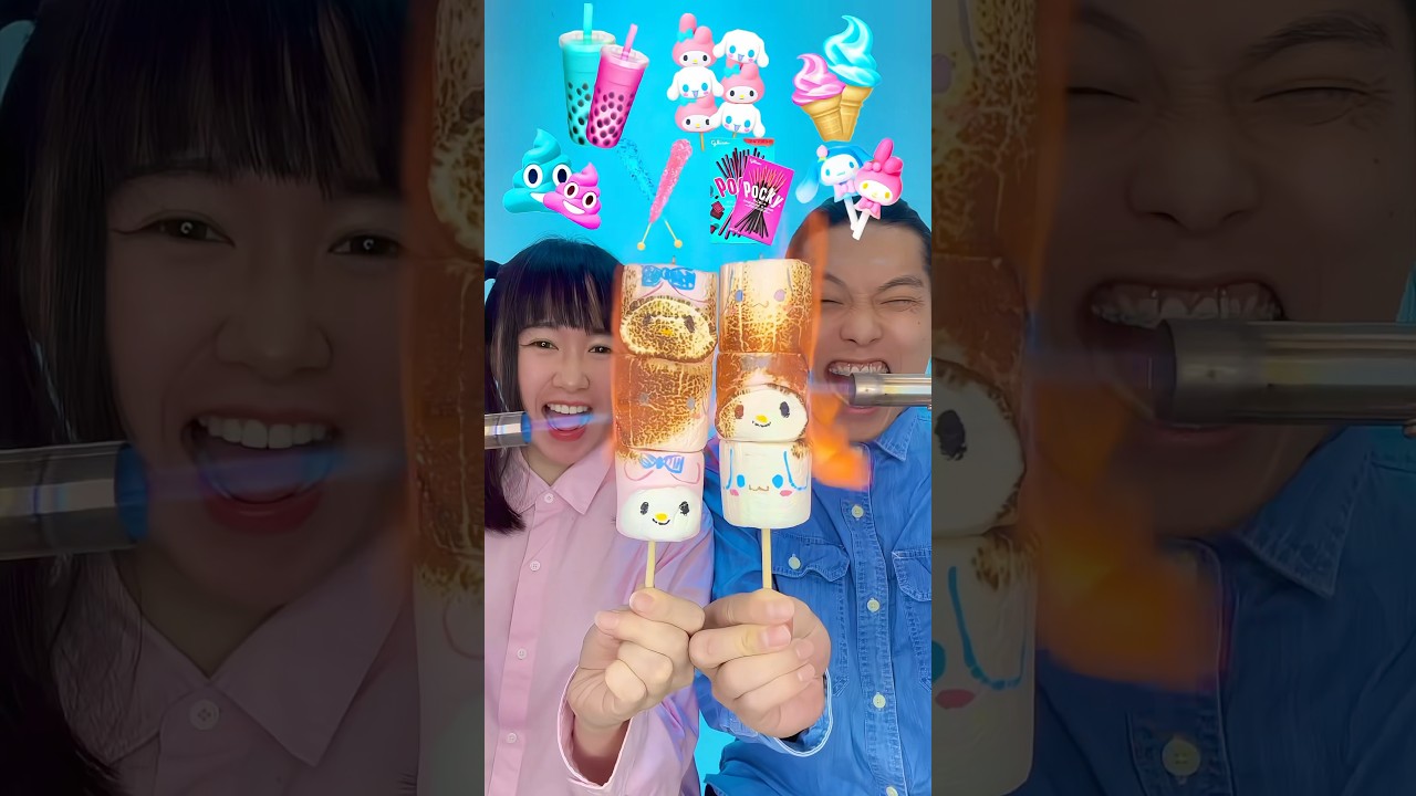 Pink Blue Food Mukbang ASMR 🥵bubble tea 🧋boba #asmr #mukbang #funny #sanrio