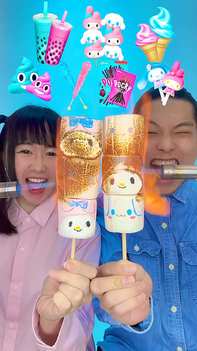 Pink Blue Food Mukbang ASMR 🥵bubble tea 🧋boba #asmr #mukbang #funny #sanrio