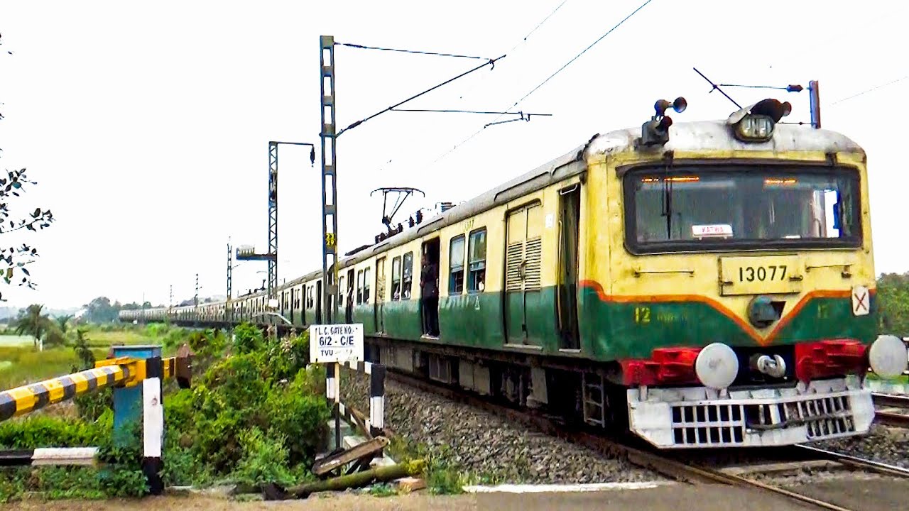 Three high speed EMU Local Trains on a smooth curve & in front of ...