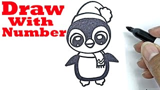 how to draw a penguin christmas with number 0 drawing with number