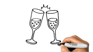 How to DRAW a WINE GLASS Easy Step by Step