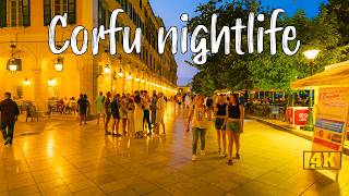 Corfu Greece, nightlife of Corfu (Kerkyra) It's vibrant, romantic and busy! walking tour 4k