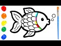 How to Draw a Rainbow Fish for Kids Step by Step / Learning Colors / Рисуем с Детьми Рыбку Радугу