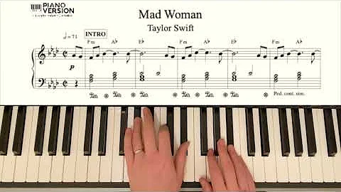 Piano Playalong MAD WOMAN by Taylor Swift, with sheet music, chords, melody guide and lyrics