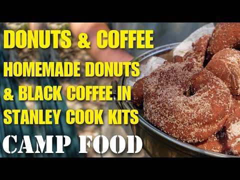 Donuts and coffee at camp in Stanley Cook Pot