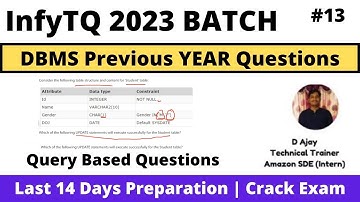Infytq 2023 BATCH DBMS Previous Year Questions | PART-2 | Day-11 | Crack InfyTQ Exam | DBMS Question