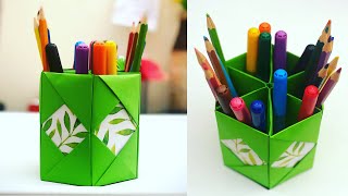 How To Make Paper Pen Stand / Origami Pen Holder / Paper Crafts For School / Paper Craft