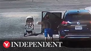 Moment bystander saves baby in runaway pushchair from rolling into traffic