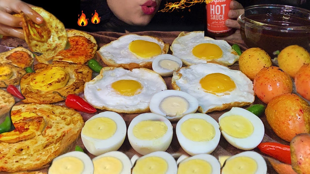 ASMR; SPICY EGGS  EATING CHALLENGE | SUNNY SIDE UP EGGS & BOILED EGGS | FOOD CHALLENGE