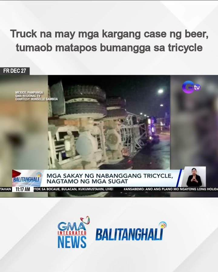 Truck na may mga kargang case ng beer, tumaob matapos bumangga sa tricycle | Balitanghali