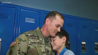 Soldier and son reunited after father's sixmonth deployment to Iraq