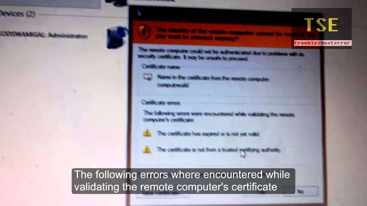 Rdp Certificate Error