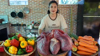 Huge beef lungs and beef heart cooking  Beef lungs recipe  Cooking with Sreypov