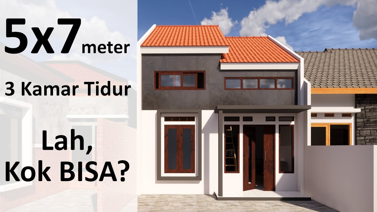 Rumah 3 Kamar Tidur ukuran 5x7 meter - YouTube - Denah Rumah Ukuran 5x7 Kamar 3