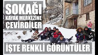 Karla Birlikte Kendilerini Sokağa Atan Çocuklar Tepsilerle Kaydı, Ortaya Renkli Görüntüler Çıktı.