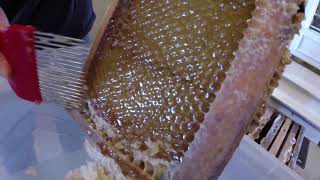 Extracting honey from  Honeybees, Uncapping, Extracting, Filtering,  Beekeeping   عسل الفراز الألي