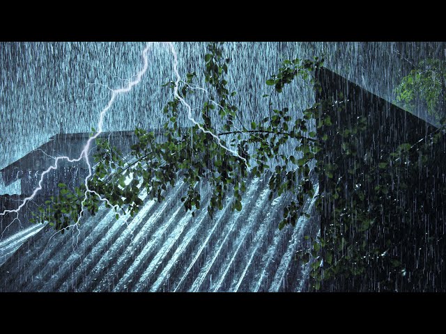 Rain Thunderstorm Sounds for Sleeping | 99% INSTANT SLEEP | Heavy Rain on Tin Roof u0026 Intense Thunder class=