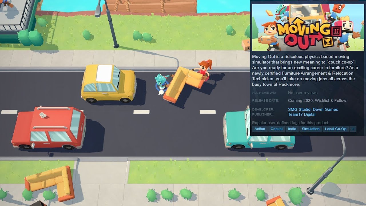 + Moving Out + GAMEPLAY + Physics-Based Couch Co-op about Moving Boxes +