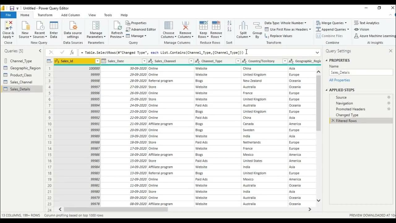 Filtering data using different conditions in power query editor - YouTube