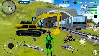 Rope Frog Ninja Hero Strange Gangster - JCB Excavator at Train Station - Android Gameplay