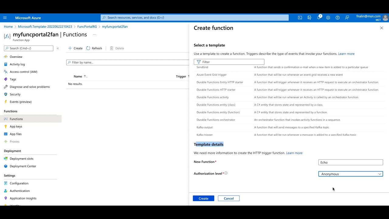 Microsoft Azure - Function App - via Portal - YouTube