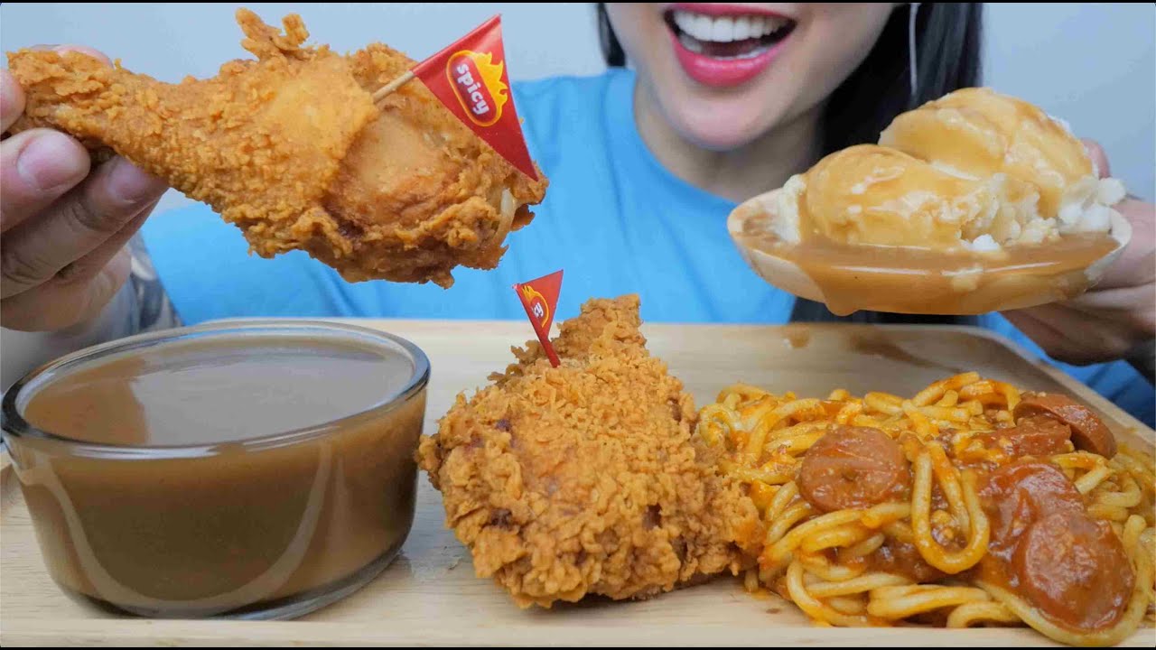 JOLLIBEE FRIED CHICKEN + SPAGHETTI + MASH POTATOES (ASMR EATING SOUNDS) NO TALKING | SAS-ASMR