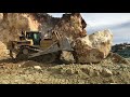 Caterpillar D8R Bulldozer Pushing Huge Stone Labrianidis Mining Works