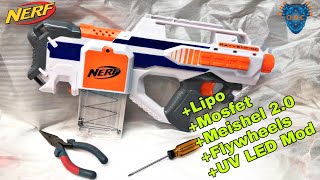 Nerf Rayvenfire MOSFET, Lipo, Flywheel und UV LED Mod