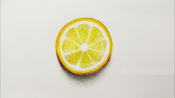 how to draw realistic lemon slice step by step with colour pencil| 3d lemon slice drawing