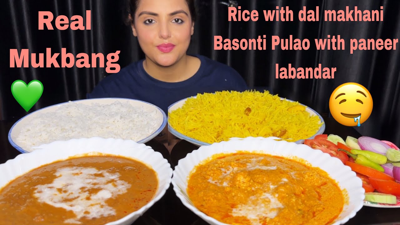 ASMR EATING: Basanti Pulao, Rice, Dal Makhani, Paneer Lababdar | Veg Thali Mukbang Eating Show