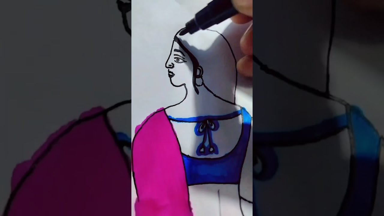 How to draw a bengali girl with sharee || How to draw a girl back side