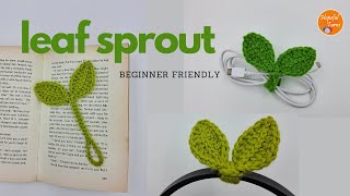 : Crochet Leaf Sprout | Multipurpose Tie - Crochet Leaf Bookmark | Cable Tie | Headphones Accessory